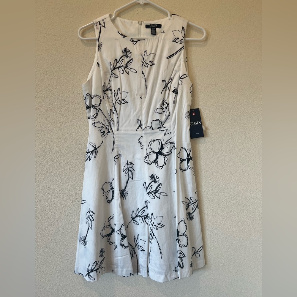 Chaps black and white Dress knee length size 10 petite